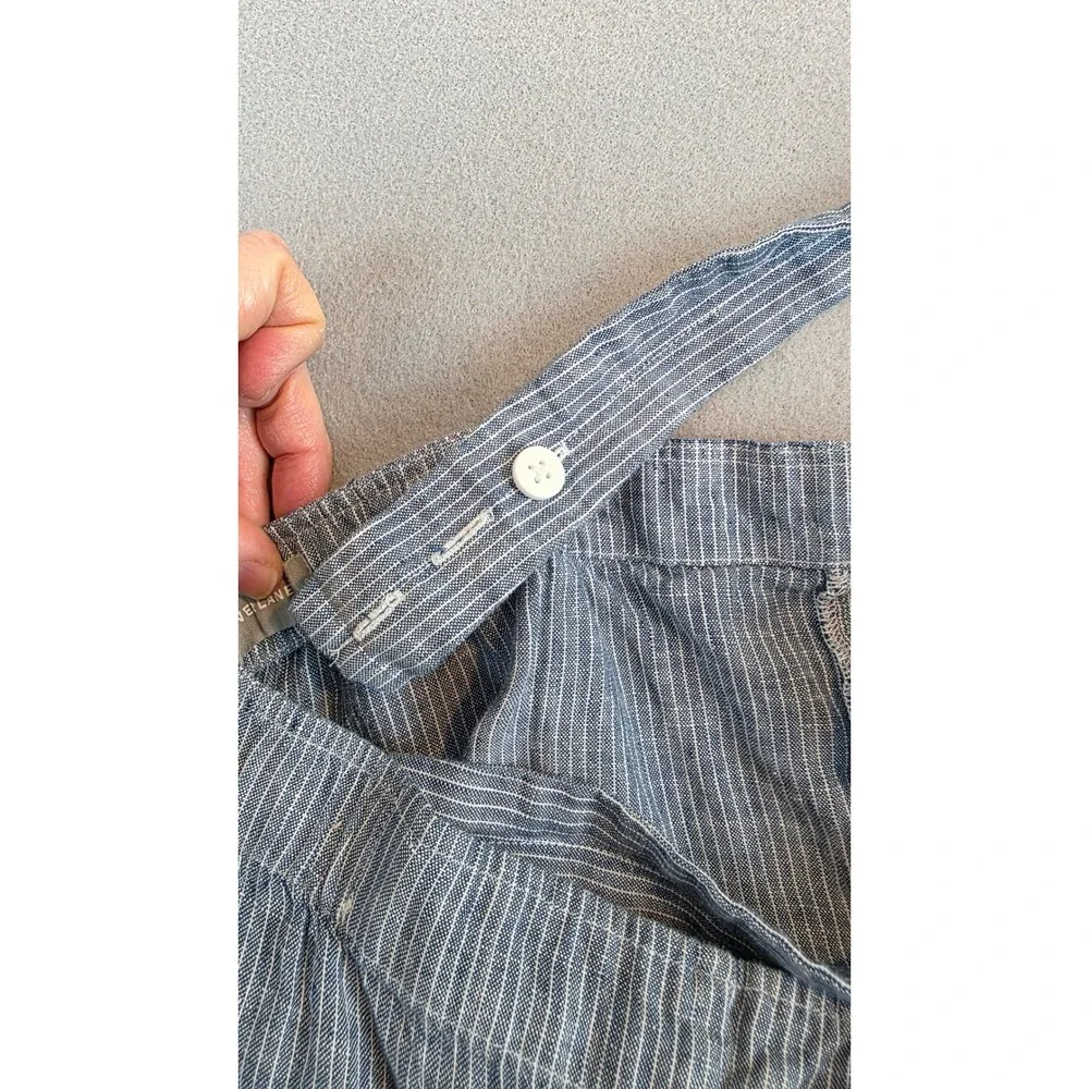 Everlane Womens Blue White Railroad Striped 100% Linen Button Jumpsuit sz 0
